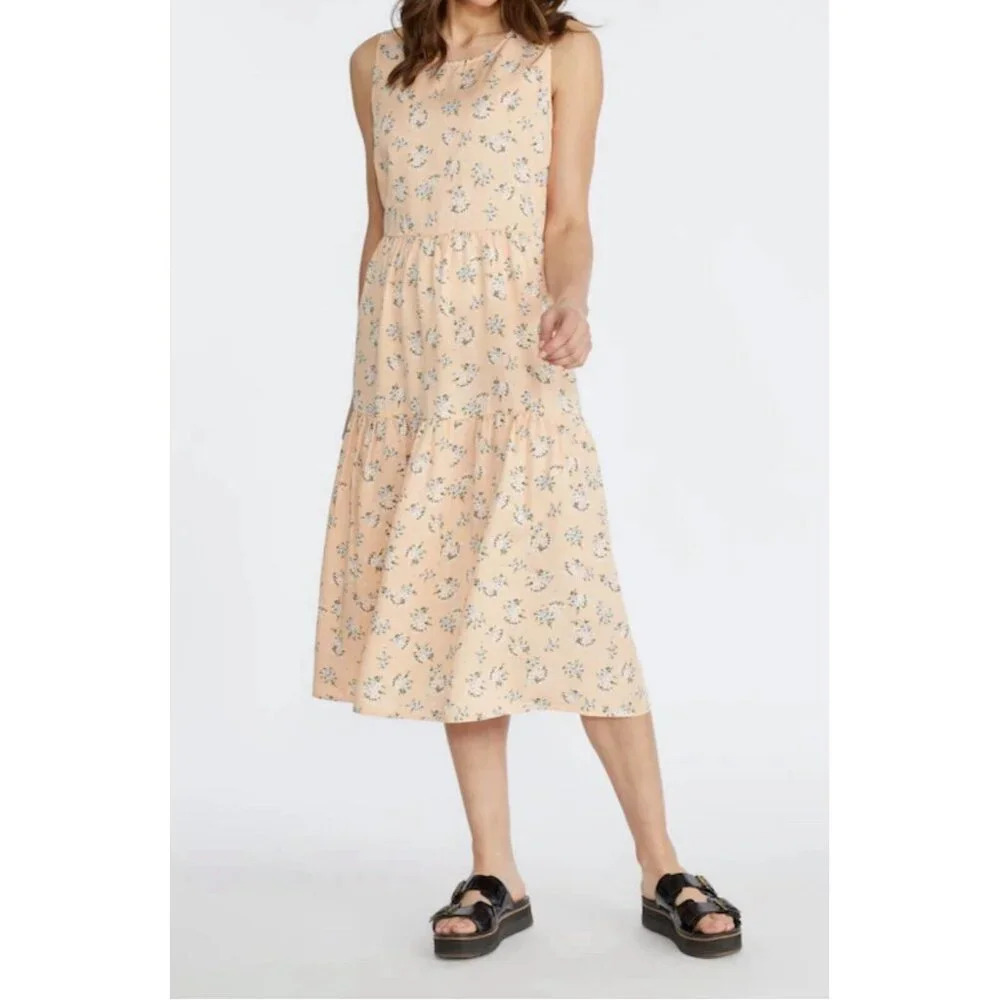BADGLEY MISCHKA STUDIO Floral Mango Peach Sleeveless Midi Dress Size XS New
